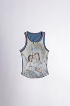 [SCULPTOR] Maria Tear Drop Tank Top - Cream/Blue