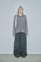 hugyourskin Popcorn knit zip-up (Charcoal)