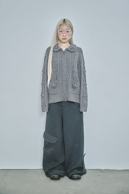 hugyourskin Popcorn knit zip-up (Charcoal)