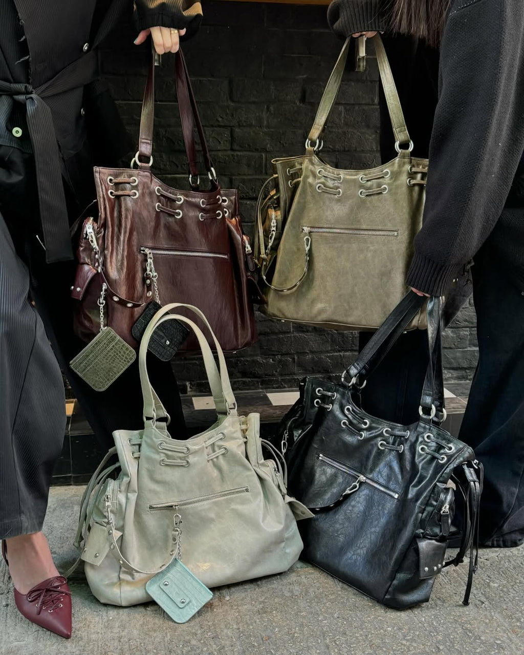 DEINET NEW STUD STRING BIG BAG IN KHAKI