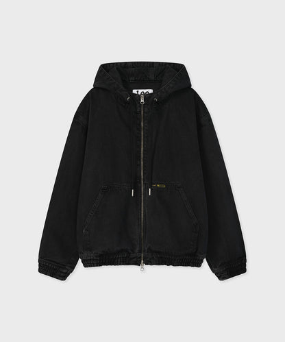 [Fallett x Lee] Washed Denim Hoodie Zip-Up / charcoal