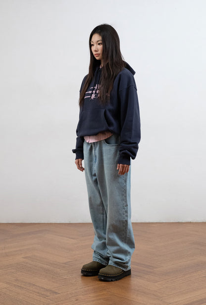 MOSAIC 3STAR CROP HOODIE [NAVY]