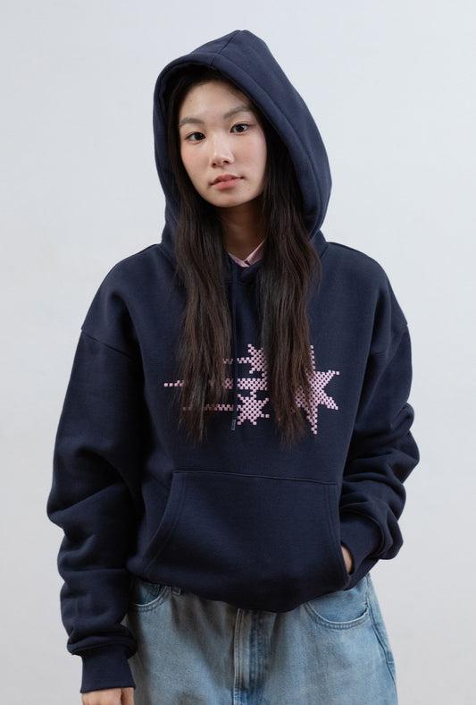 MOSAIC 3STAR CROP HOODIE [NAVY]