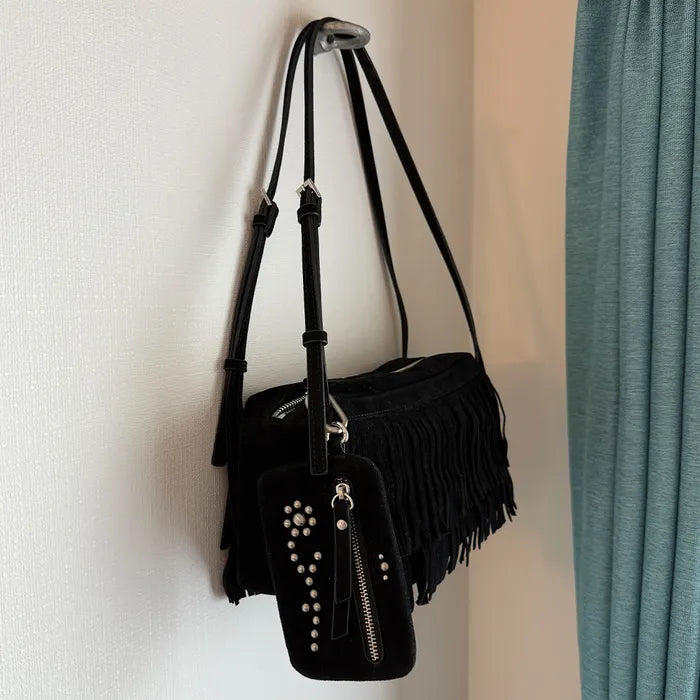 FINDKAPOOR FLOWER STUD FLAT POUCH - SUEDE BLACK