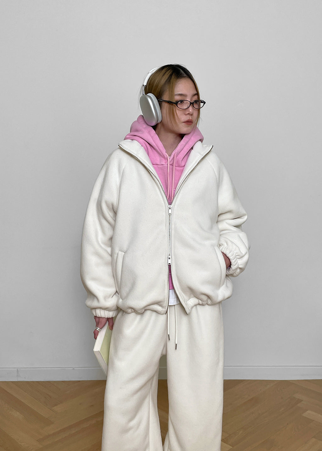 [WARM♨️] 韓國製造 Snowing Fleece 2-Way Zip-up Set / Ivory