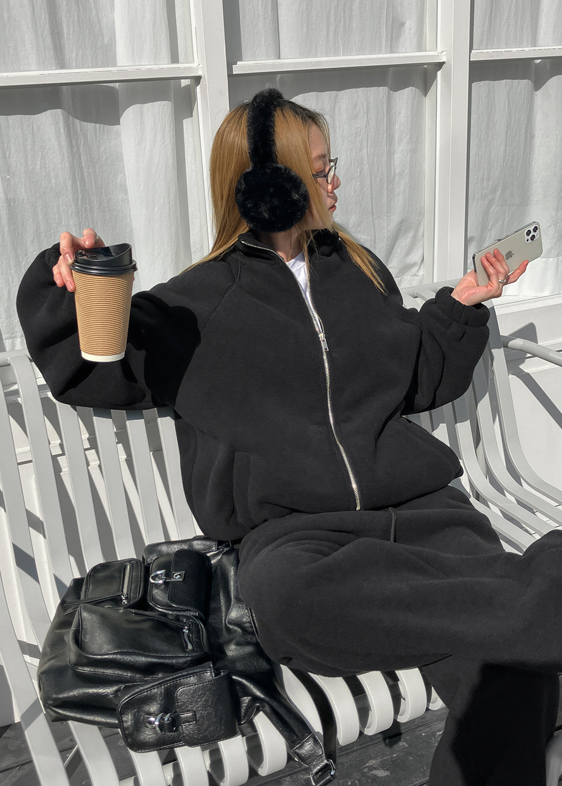 [WARM♨️] 韓國製造 Snowing Fleece 2-Way Zip-up Set / Black