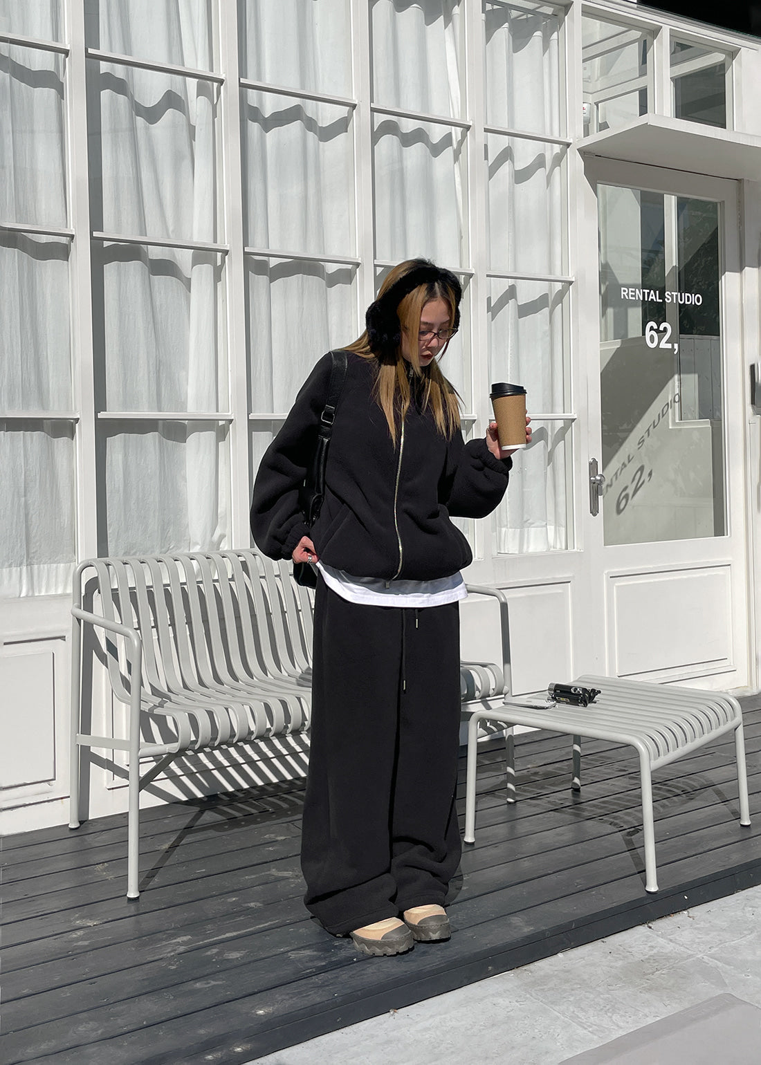 [WARM♨️] 韓國製造 Snowing Fleece 2-Way Zip-up Set / Black