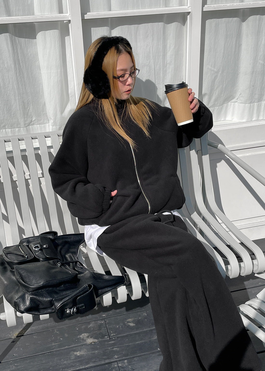 [WARM♨️] 韓國製造 Snowing Fleece 2-Way Zip-up Set / Black