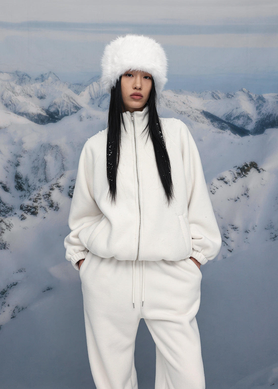 [WARM♨️] 韓國製造 Snowing Fleece 2-Way Zip-up Set / Ivory