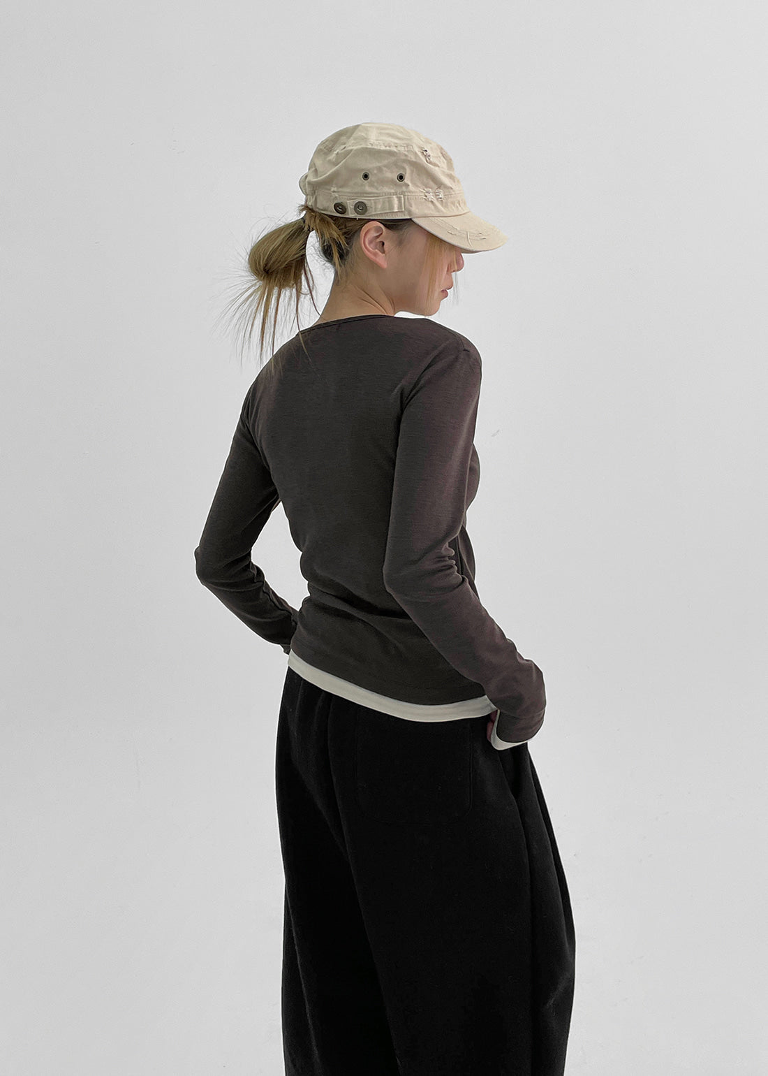 韓國製造 Brushed Layered Snap Long Sleeve Tee / 5colors