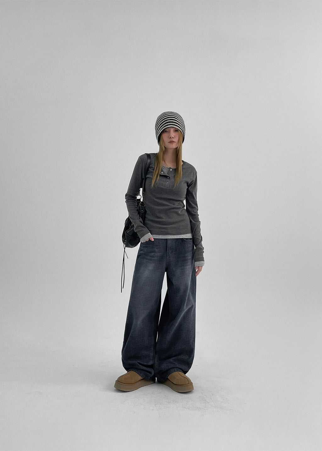 韓國製造 Brushed Layered Snap Long Sleeve Tee / 5colors