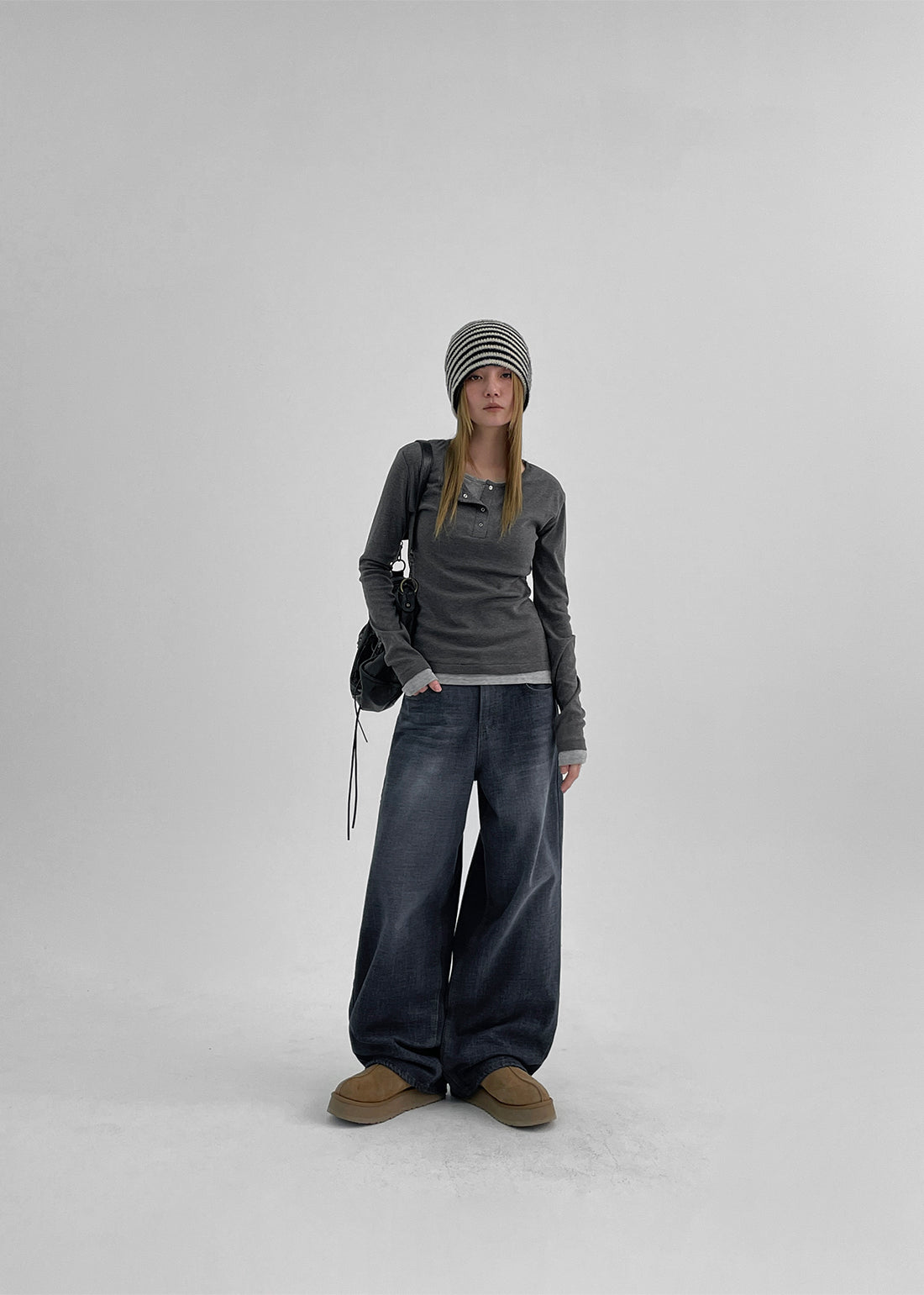 韓國製造 Brushed Layered Snap Long Sleeve Tee / 5colors