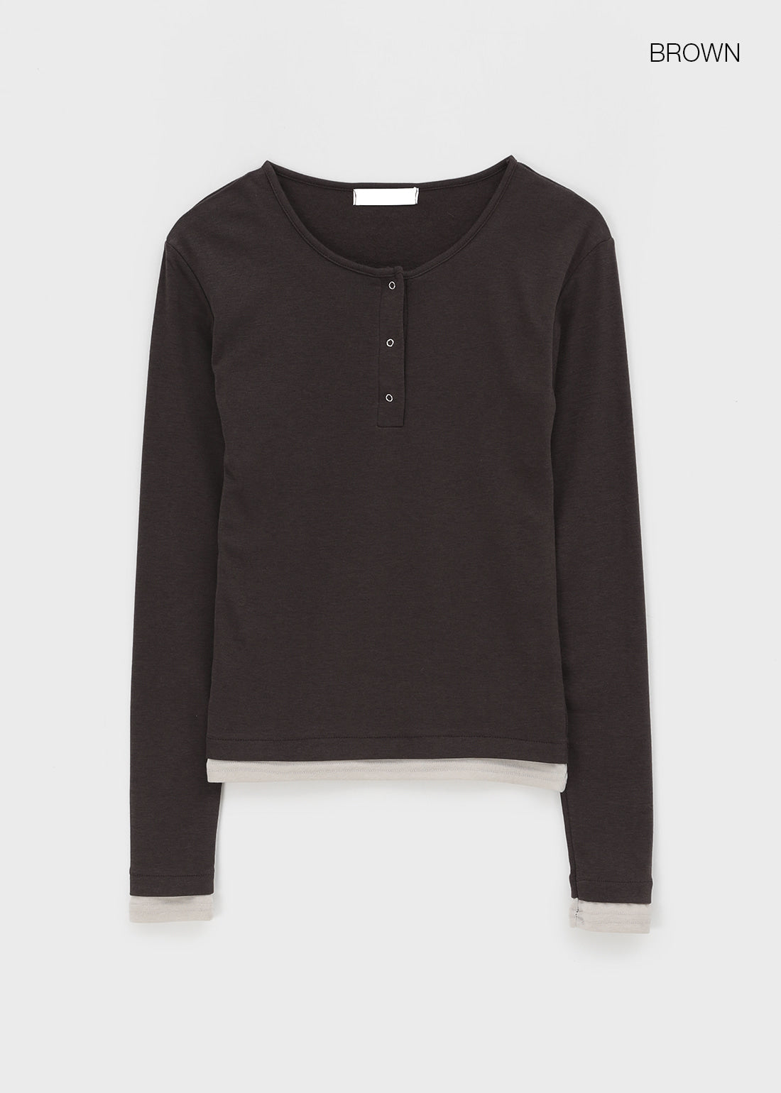 韓國製造 Brushed Layered Snap Long Sleeve Tee / 5colors