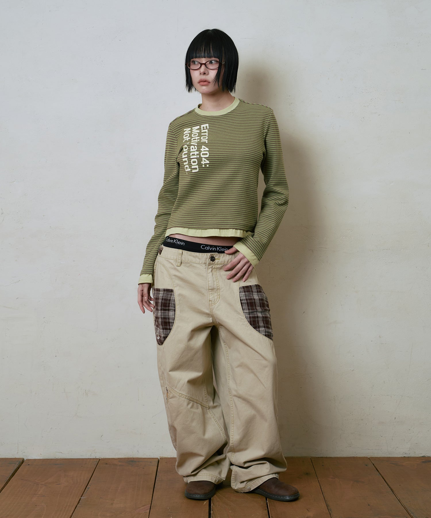 LSC CHECK PATCH WIDE COTTON PANT (BEIGE)