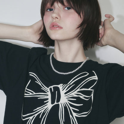 RONRON BIG RIBBON LINE T SHIRT - BLACK CREAM