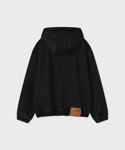 [Fallett x Lee] Washed Denim Hoodie Zip-Up / charcoal