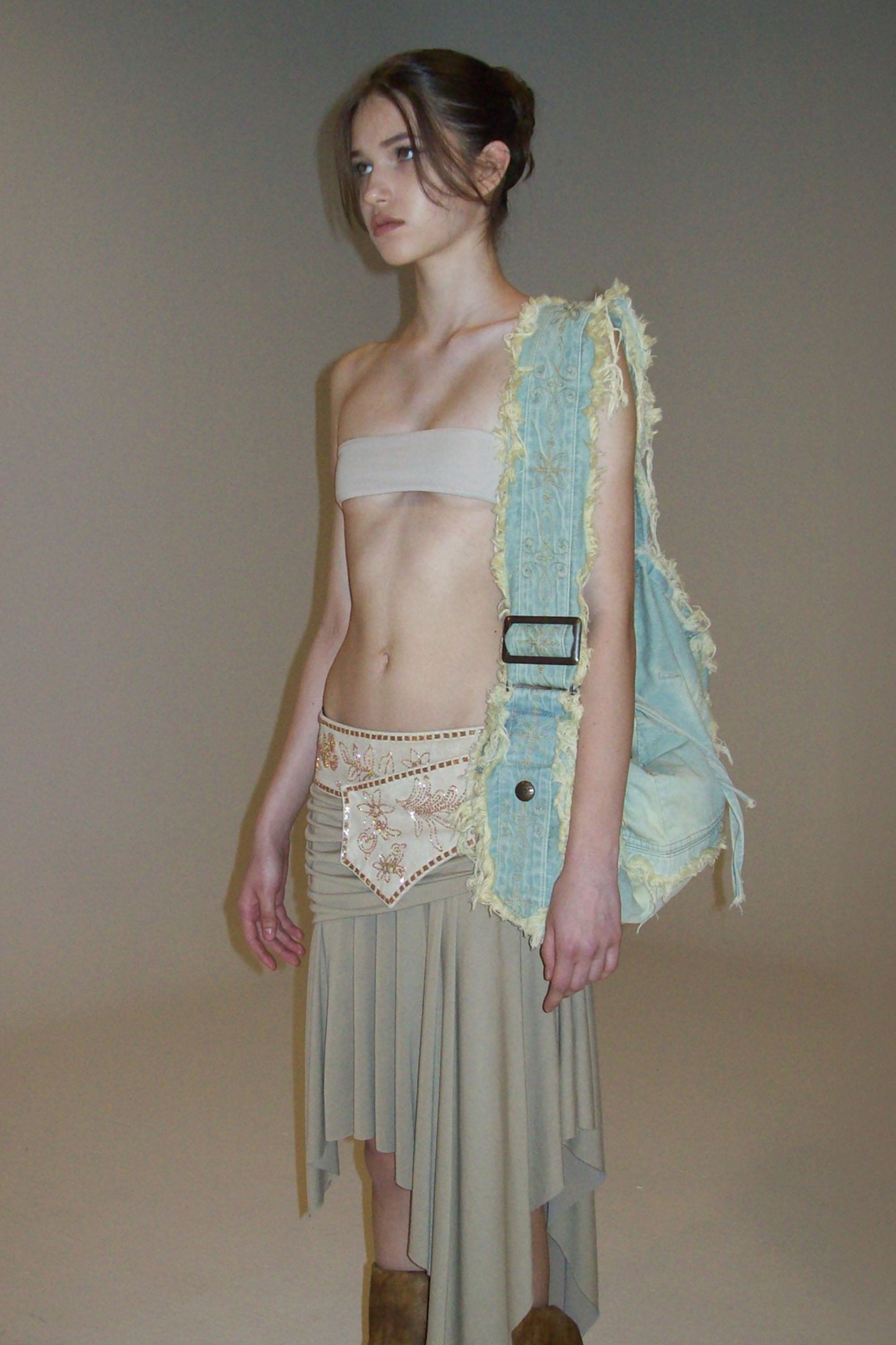 Sculptor Destroyed Denim Duffel Bag Vintage Ice