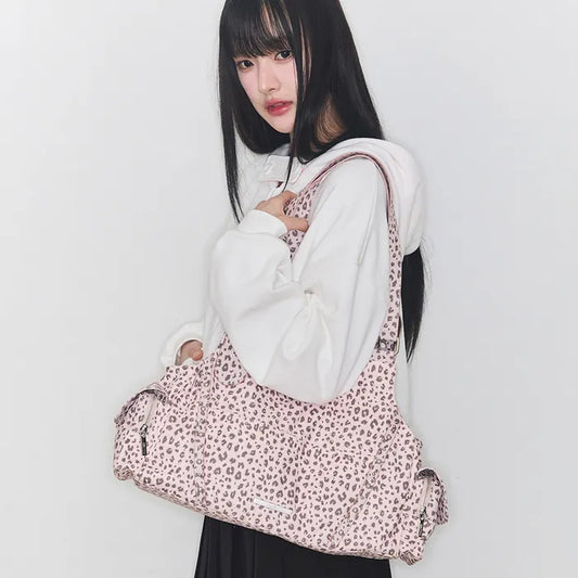 LOOP DOUBLE POCKET SHOULDER BAG - PINK LEOPARD