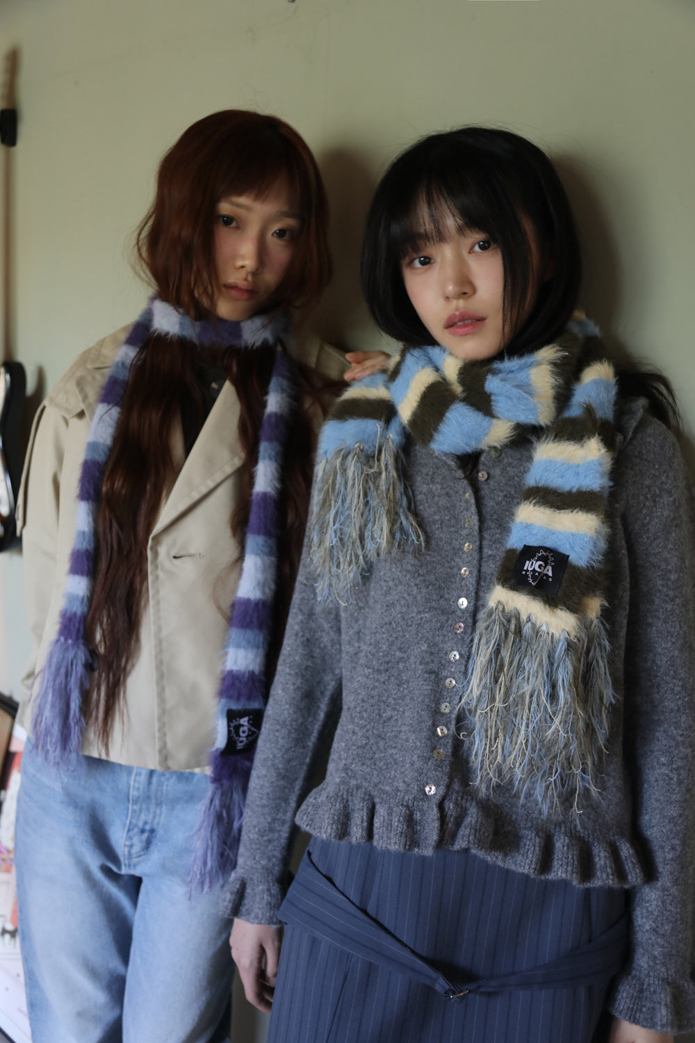 IUGA Striped Hairy Bold Muffler (Sky Blue)