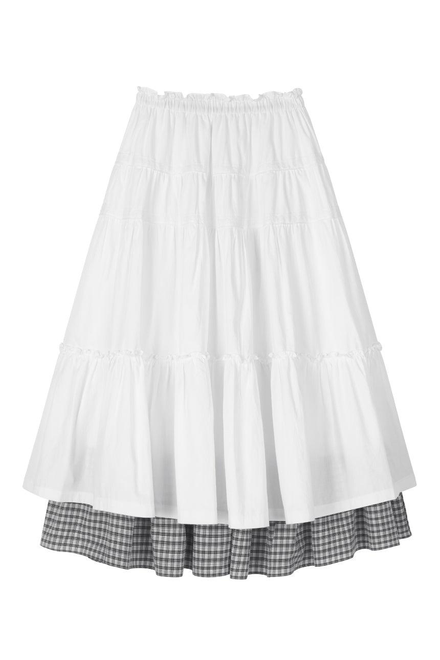 CHECK LONG CANCAN SKIRT (BK)