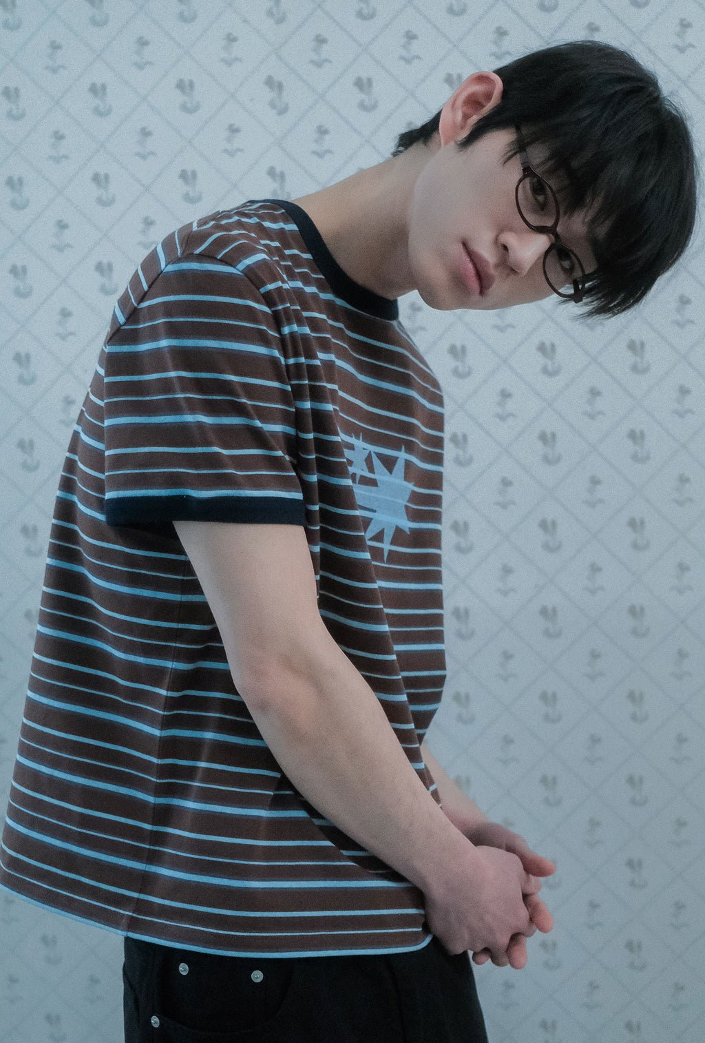 niceghostclub stripe 3star basic ringer tee [brown]