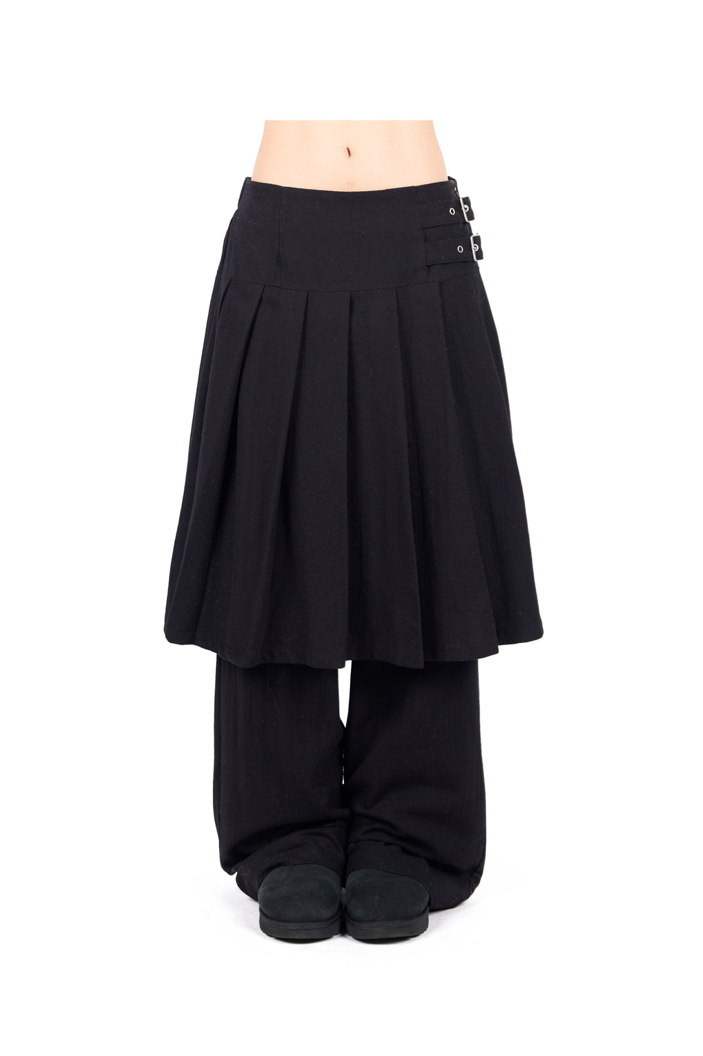 WOOL BUCKLE PLEATS SKIRT PANTS