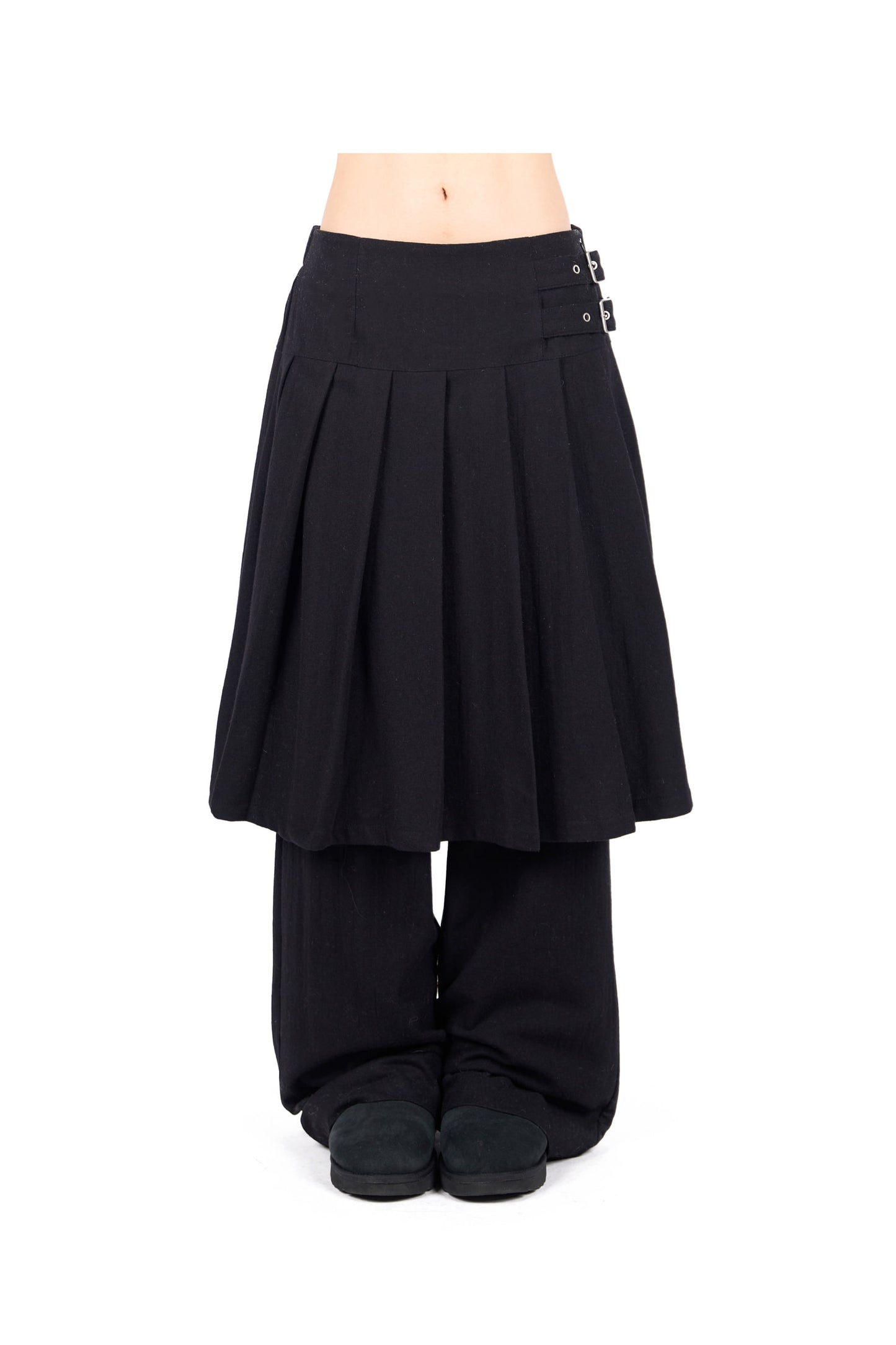 WOOL BUCKLE PLEATS SKIRT PANTS