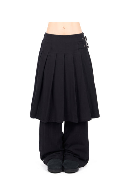 WOOL BUCKLE PLEATS SKIRT PANTS