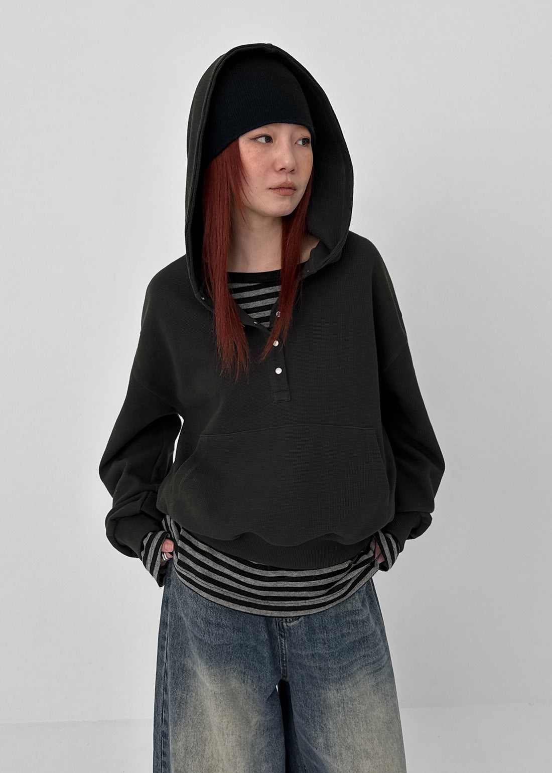 BLACKUP Moite Waffle Snap Hoodie - 2colors