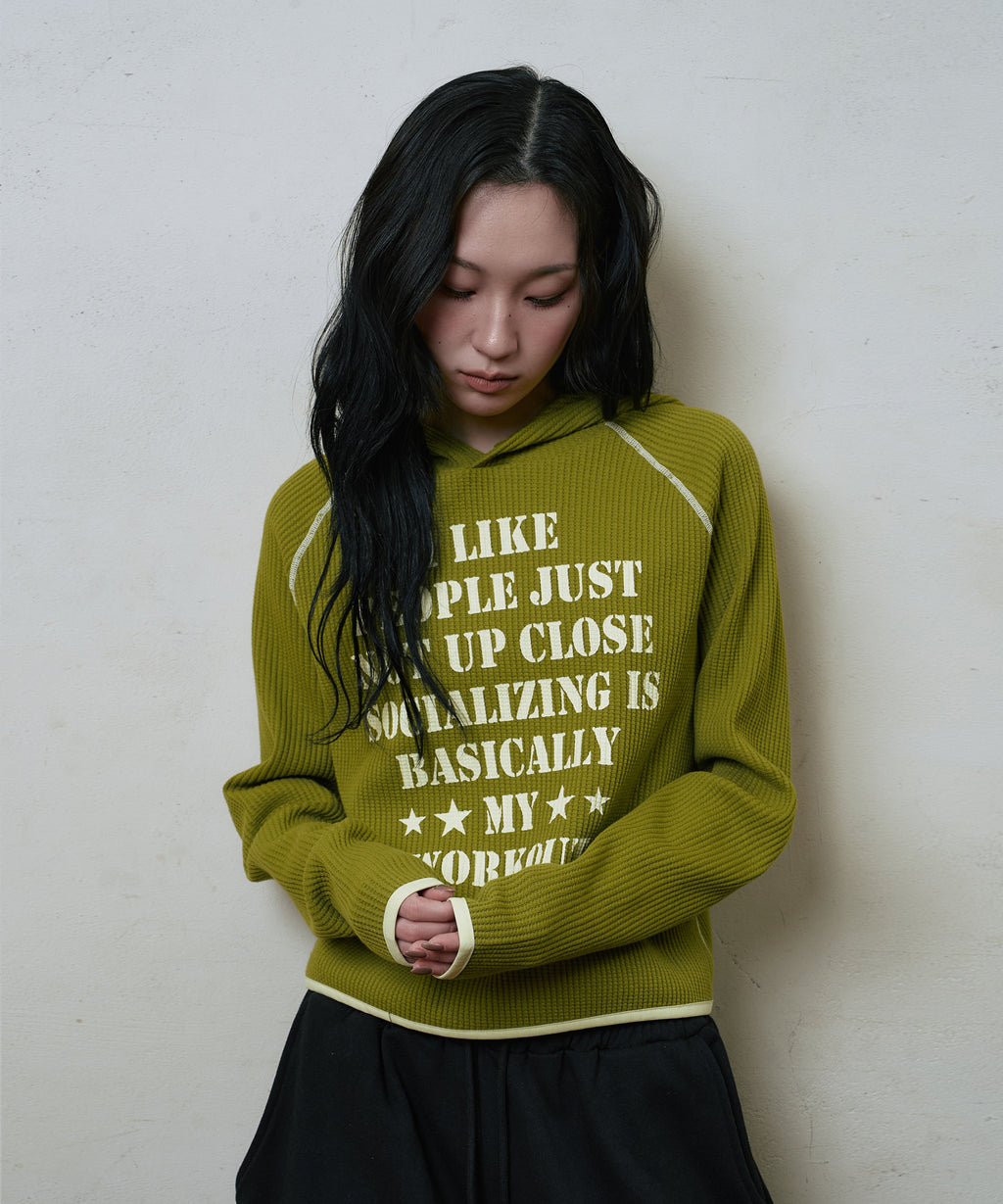 LSC SLOGAN WAFFLE HOODIE (OLIVE)