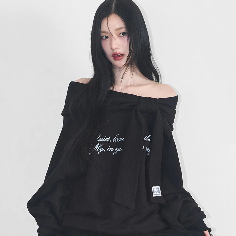 ILLIGO PURE BOW OFF SHOULDER SWEATSHIRT BLACK