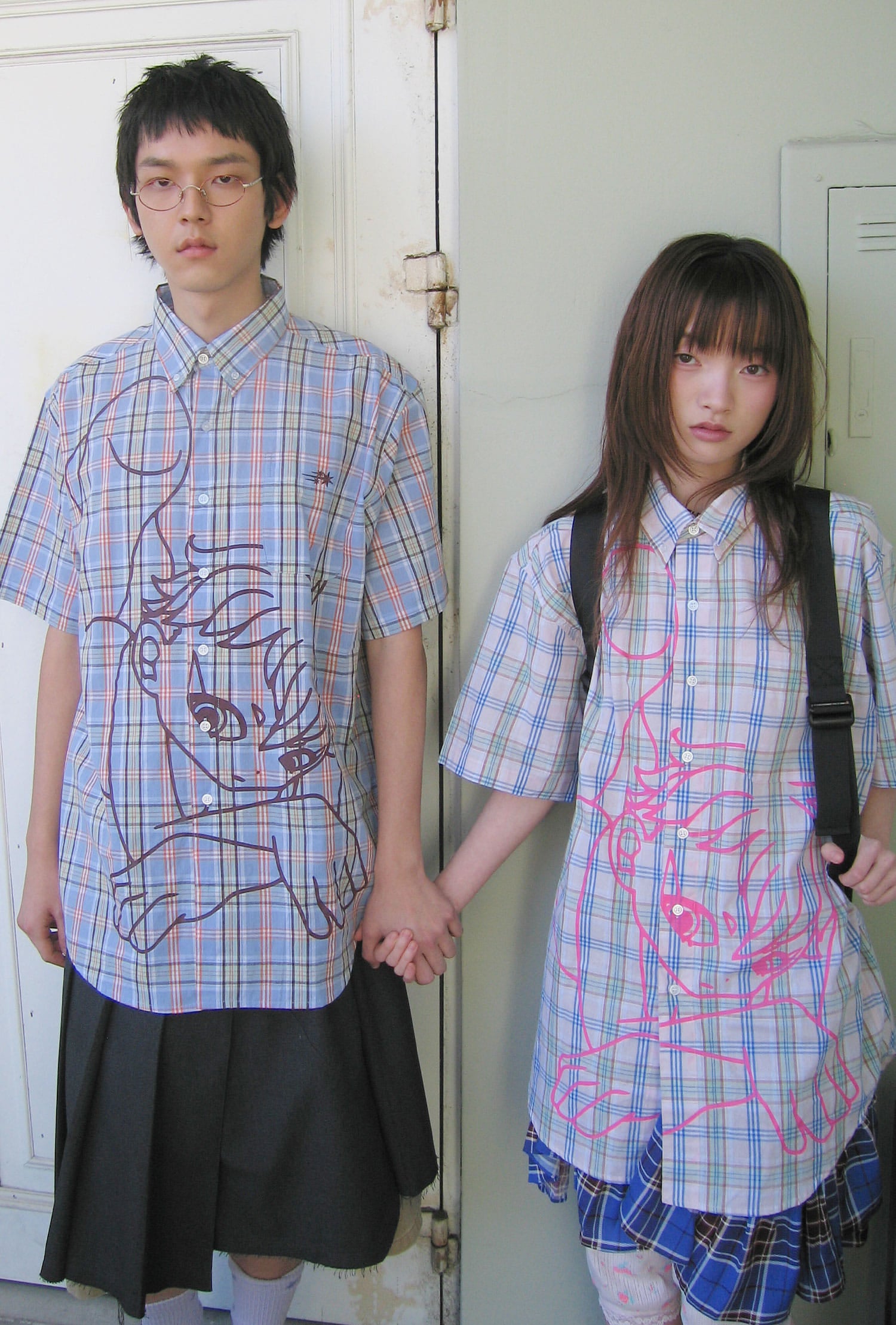niceghostclub angel check big big half shirt [2colors]