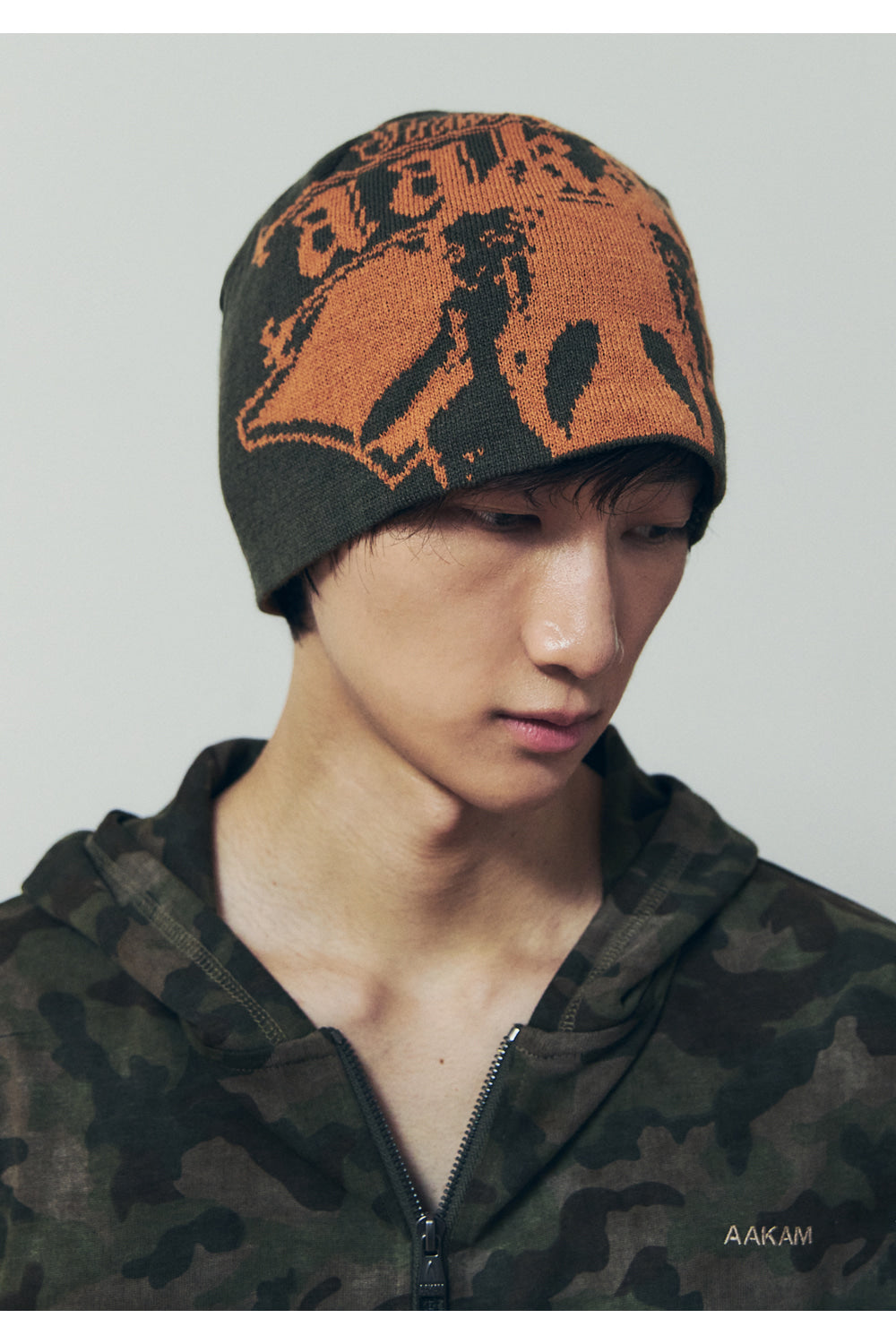 AAKAM Vintage Graphic Jacquard Beanie (Khaki)