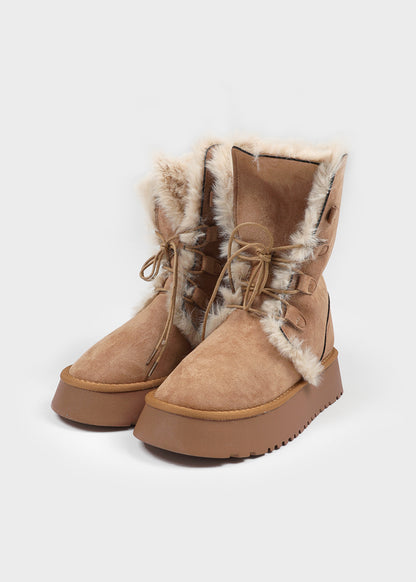 Caman Suede Folding Middle Fur Boots - 3colors