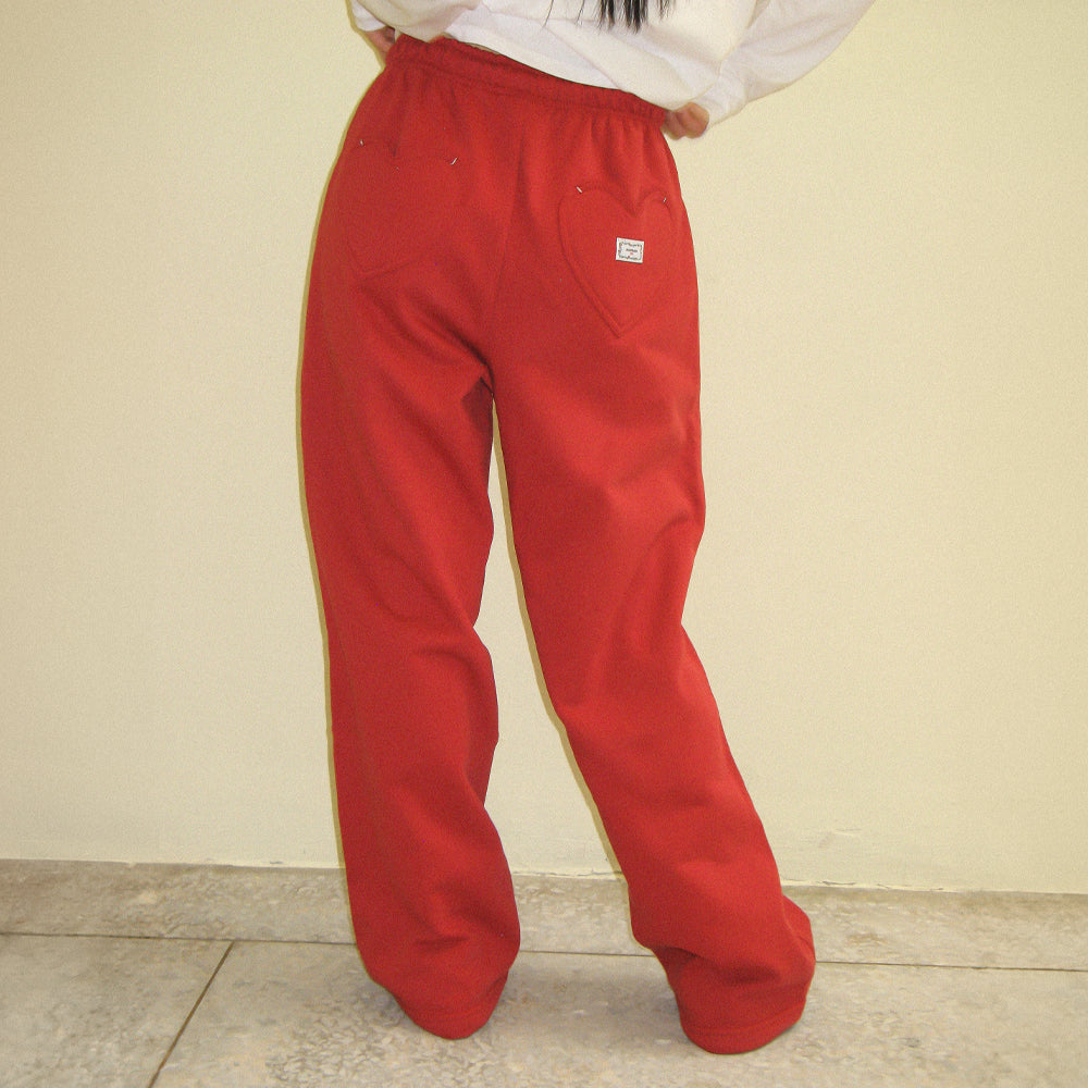 RONRON BACK HEART STITCH POCKET SWEAT JOGGER PANTS / RED