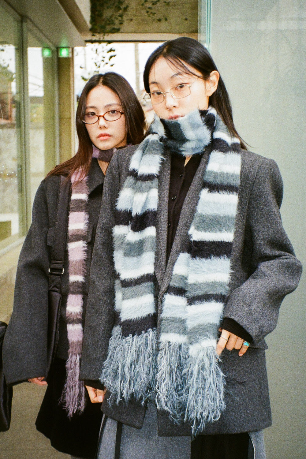 IUGA Striped Hairy Bold Muffler (Blue)