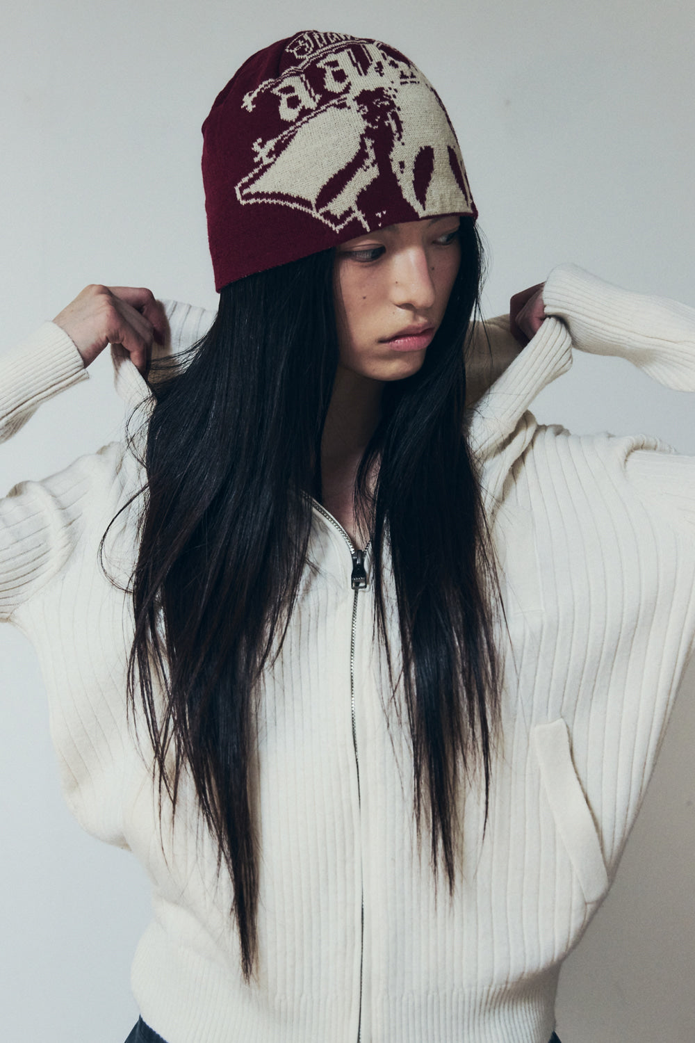 AAKAM Vintage Graphic Jacquard Beanie (Red)