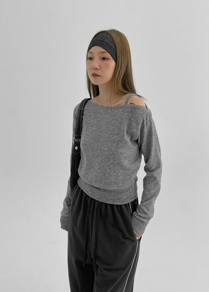 BLAKCUP MADE ONE SHOULDER KNIT LS / MELANGE GREY