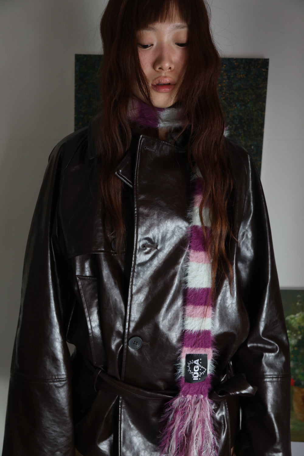 IUGA Striped Hairy Skinny Muffler (Magenta)