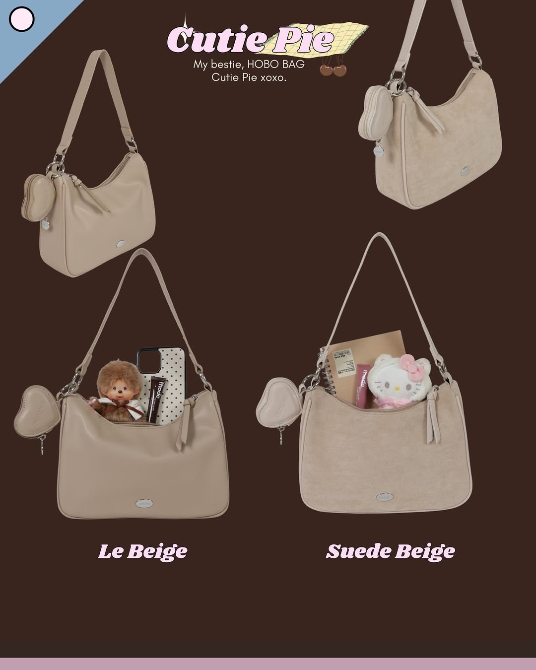 Cutie Pie Hobo Bag (crossbody OK!!) - 16colors