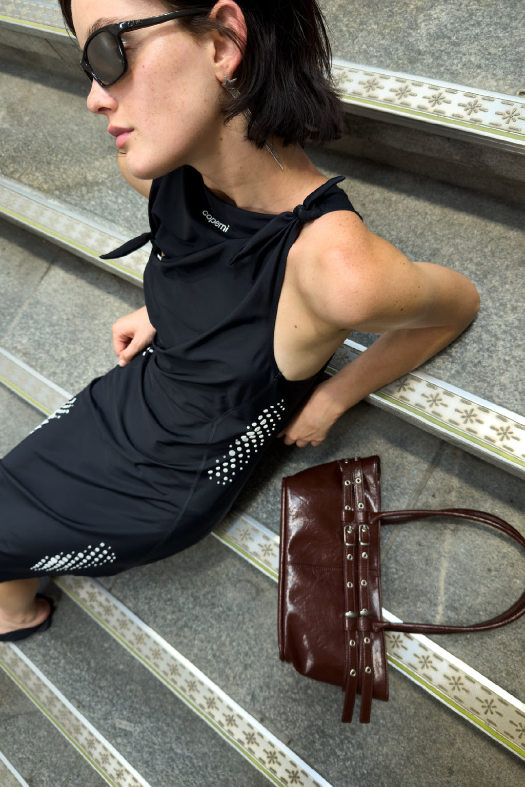 YEOMIM mini belted boat bag (crack burgundy)