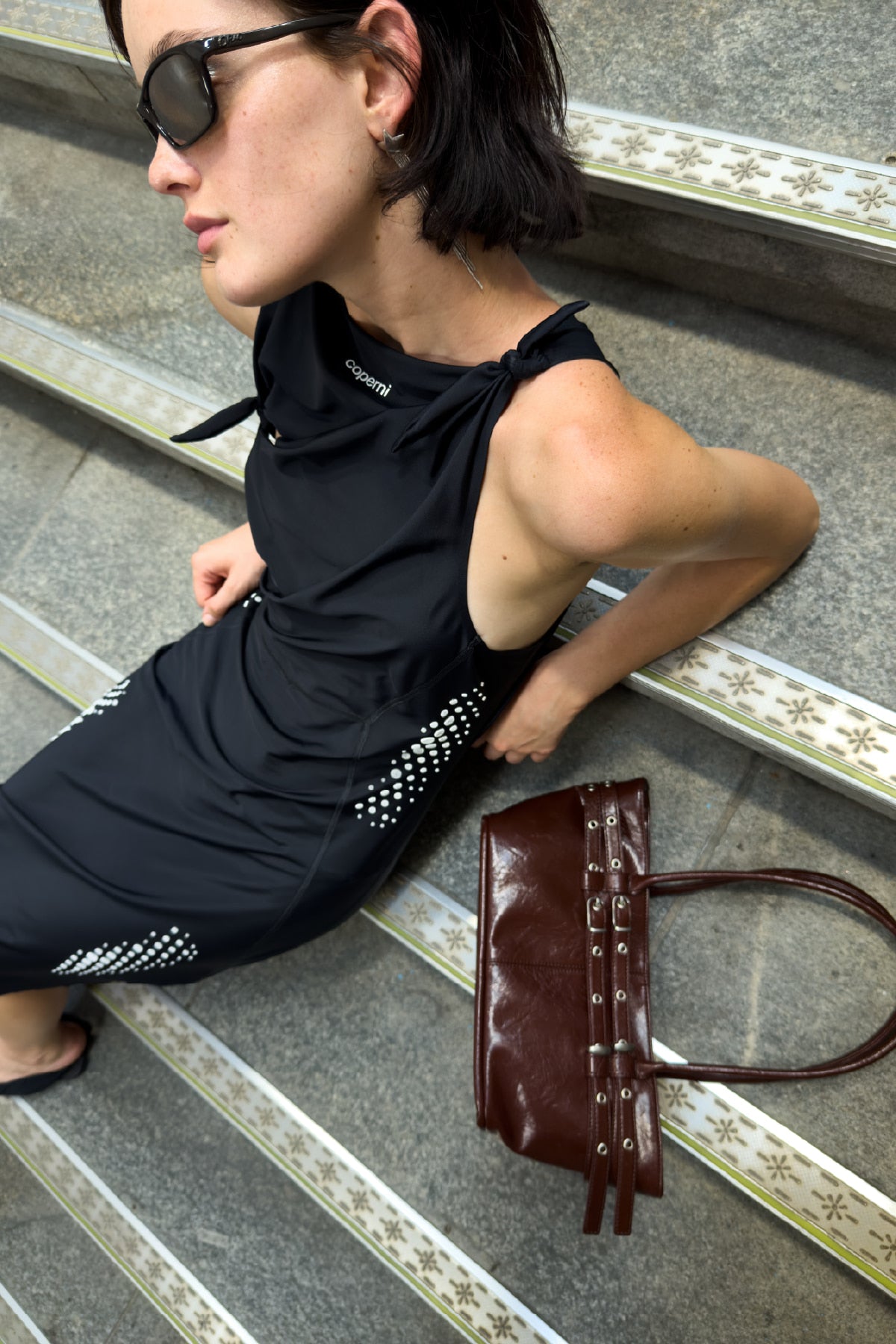 YEOMIM mini belted boat bag (crack burgundy)