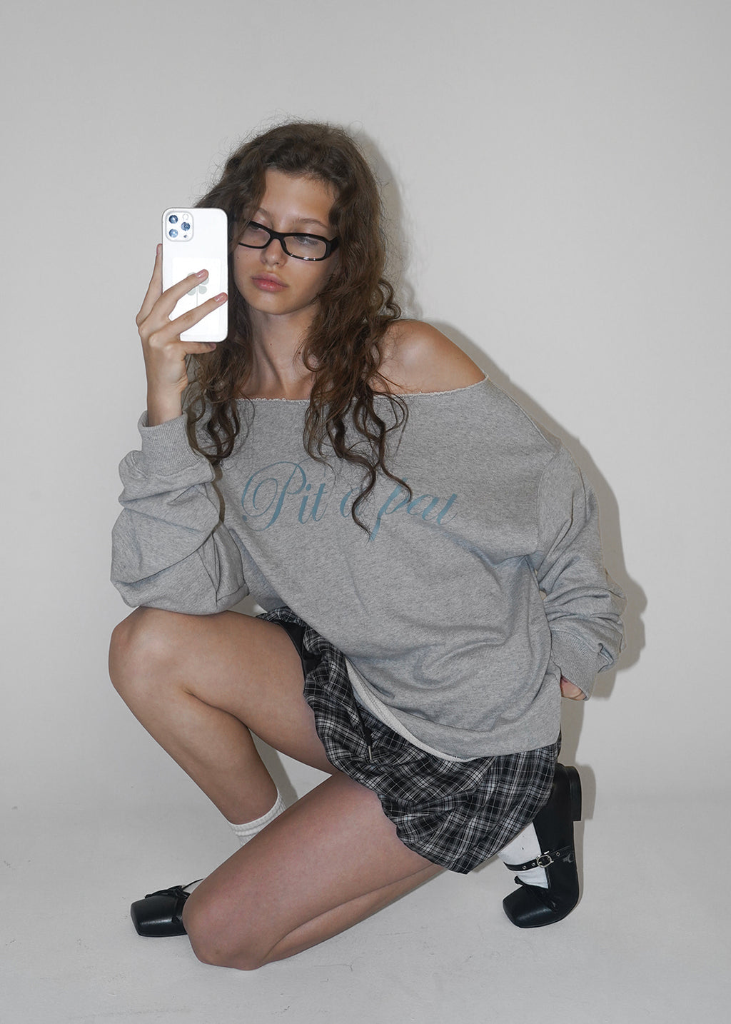 韓國製造 Boat Neck Printed LS Tee / Grey