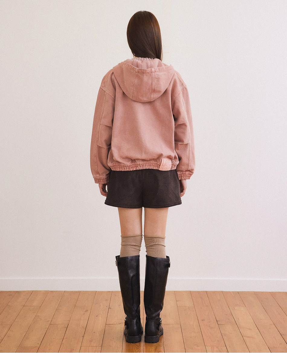 [Fallett x Lee] Washed Denim Hoodie Zip-Up / pink