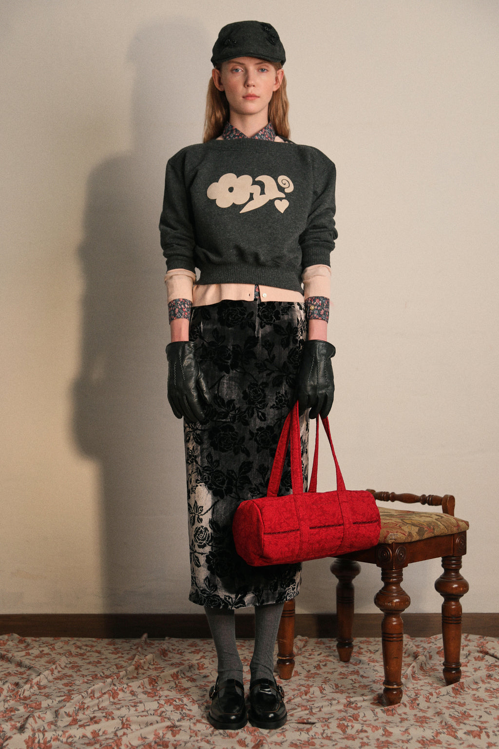 NANACREW MINI DUFFLE BAG - FLORAL JACQUARD ROSE RED