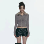 GILA ARCHIVE FUR COLLAR GRAPHIC KNIT ZIP-UP_BROWN