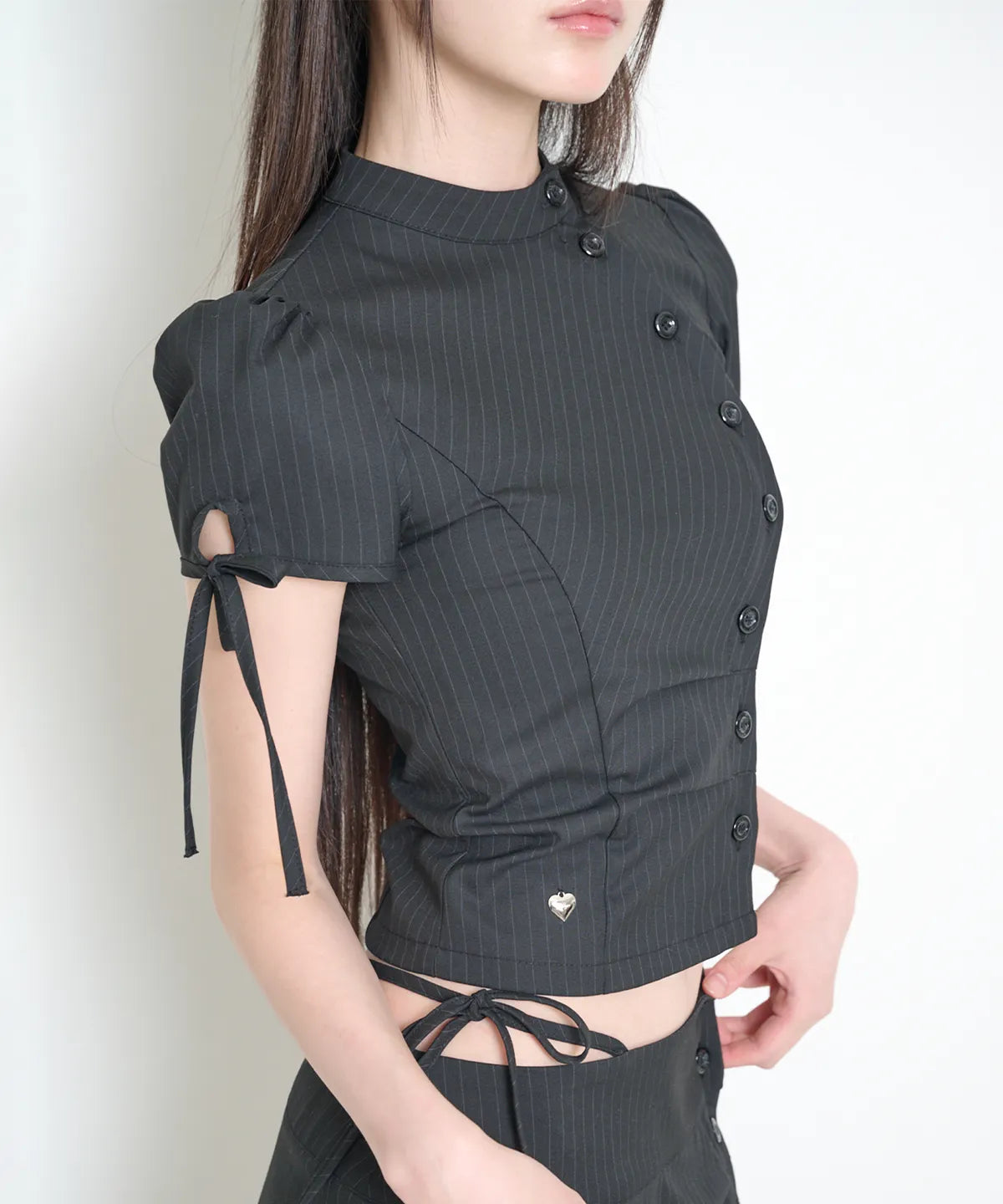 [illigo] BUTTON COLLAR TOP_BLACK