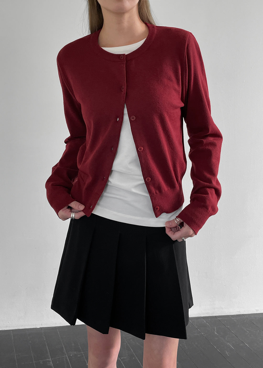 韓國製造 Round Cardigan / Red