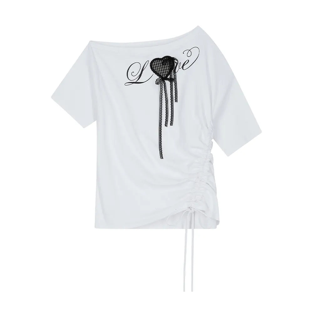 Illigo LOVE ONE SHOULDER OVERFIT T-SHIRT - White