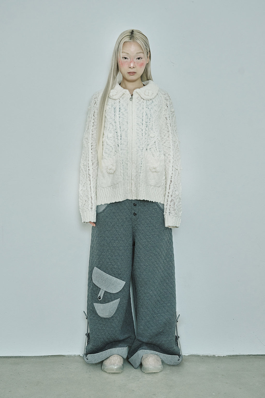 hugyourskin Popcorn knit zip-up (Butter)